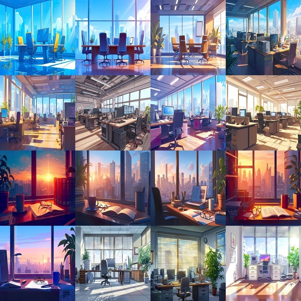 現代オフィスと都市風景素材パック