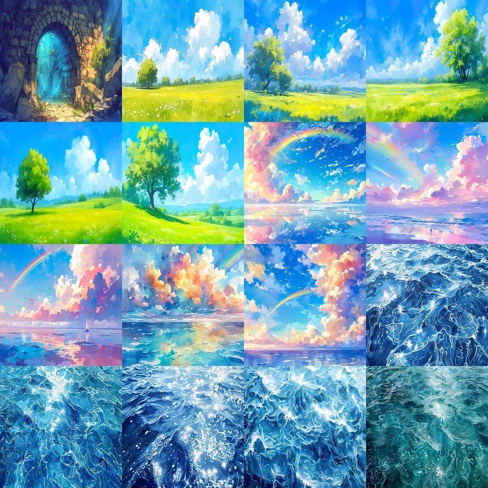 多彩な草原と未来の風景素材パック