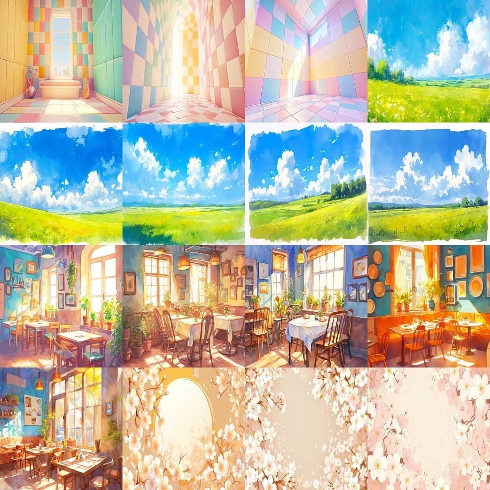 多彩な草原と未来の風景素材パック