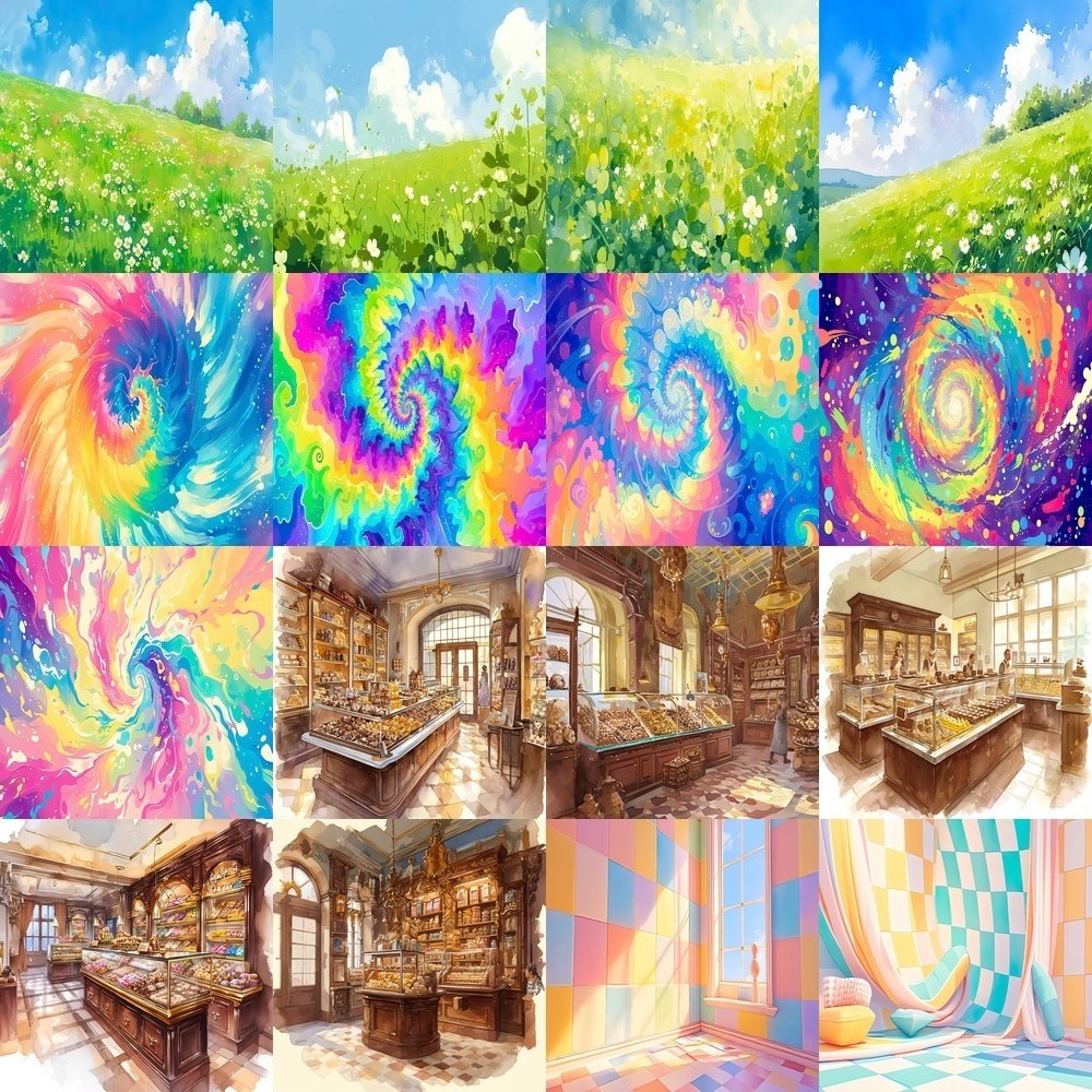 多彩な草原と未来の風景素材パック