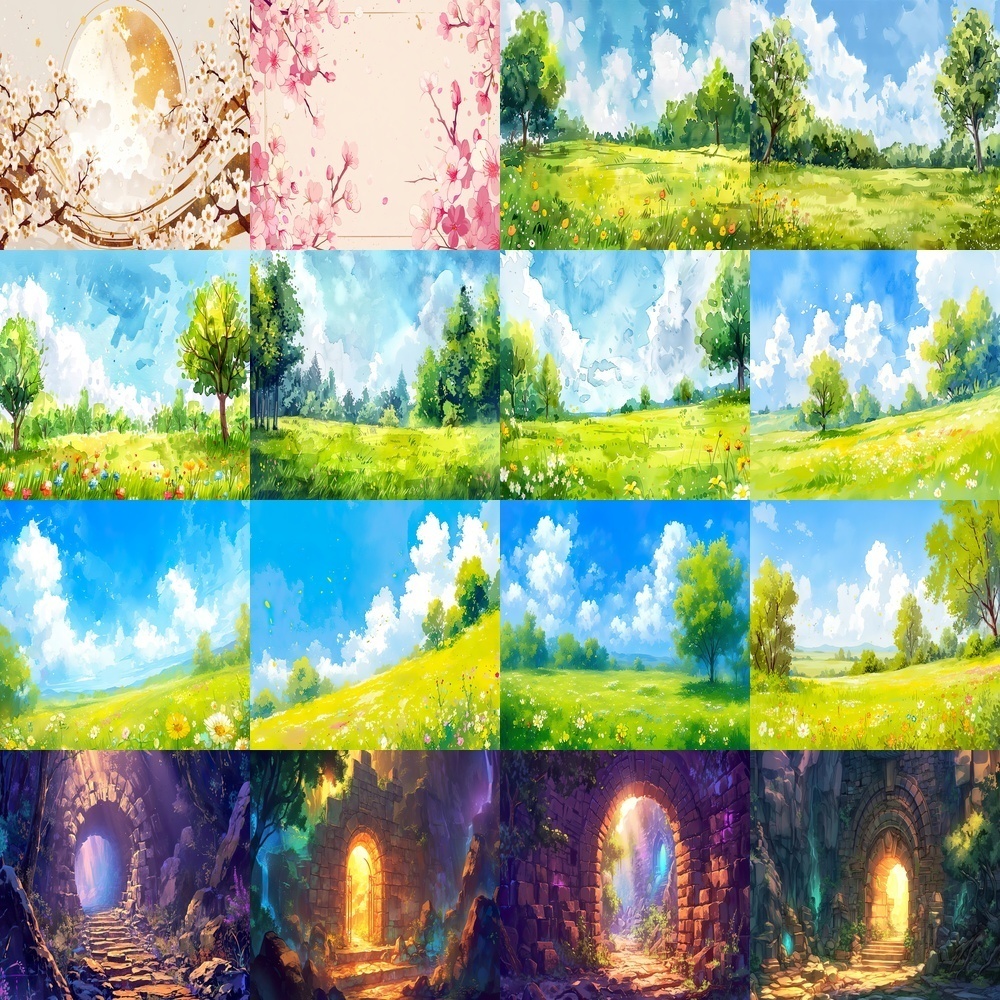 多彩な草原と未来の風景素材パック