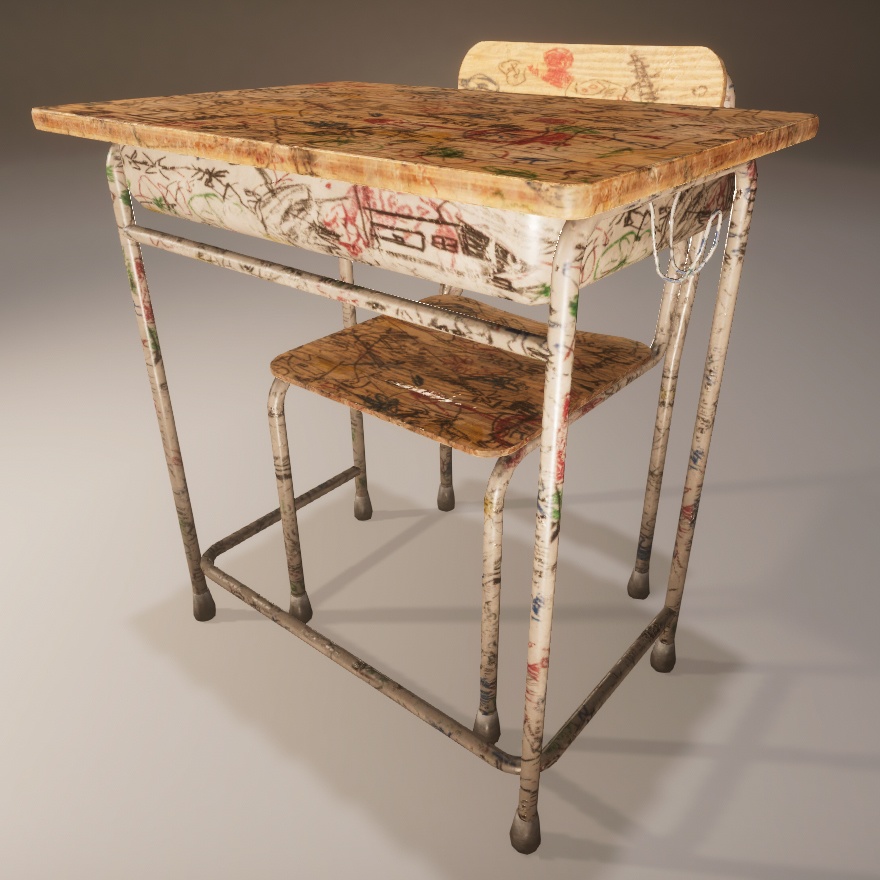 学校の机と椅子 3Dモデル素材｜3バリエーションセット（Unity URP／HDRP・Blender対応）