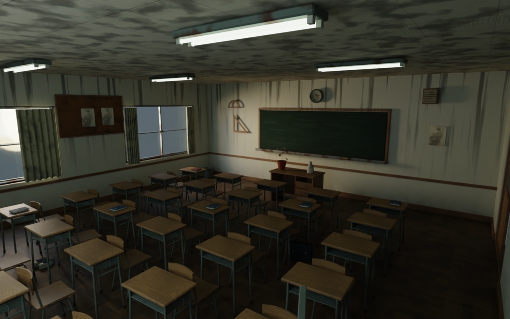 Unity / Blender】昭和の廃校ホラーアセット Vol.1 教室編｜62種・3状態・PBR対応【学校 / VRChat / ゲーム制作】