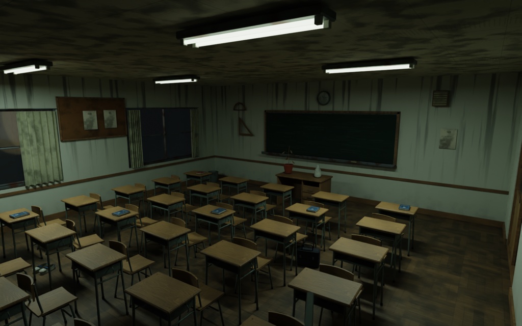 Unity / Blender】昭和の廃校ホラーアセット Vol.1 教室編|62種・3状態・PBR対応【学校 / VRChat / ゲーム制作】