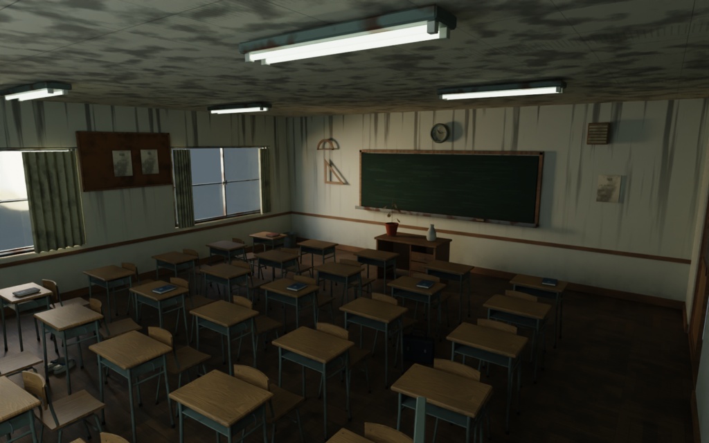 Unity / Blender】昭和の廃校ホラーアセット Vol.1 教室編|62種・3状態・PBR対応【学校 / VRChat / ゲーム制作】