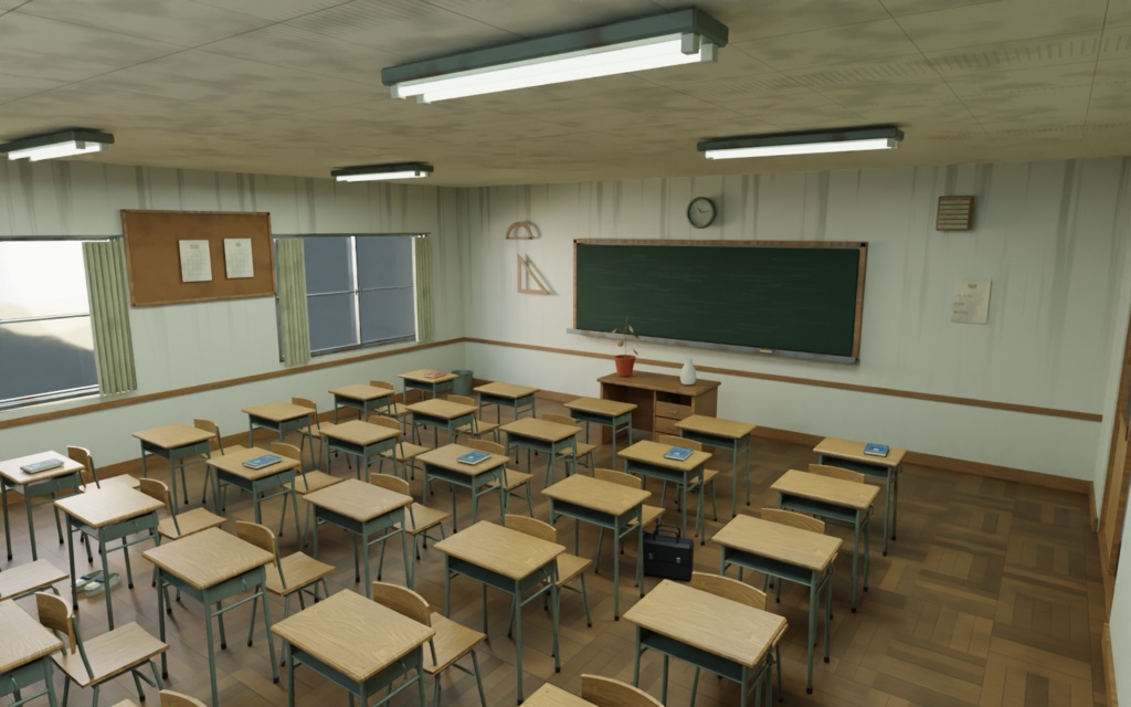 Unity / Blender】昭和の廃校ホラーアセット Vol.1 教室編|62種・3状態・PBR対応【学校 / VRChat / ゲーム制作】