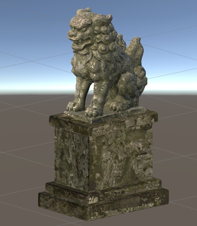【3Dモデル】苔むした石造狛犬+台座セット|Unity BRP / URP