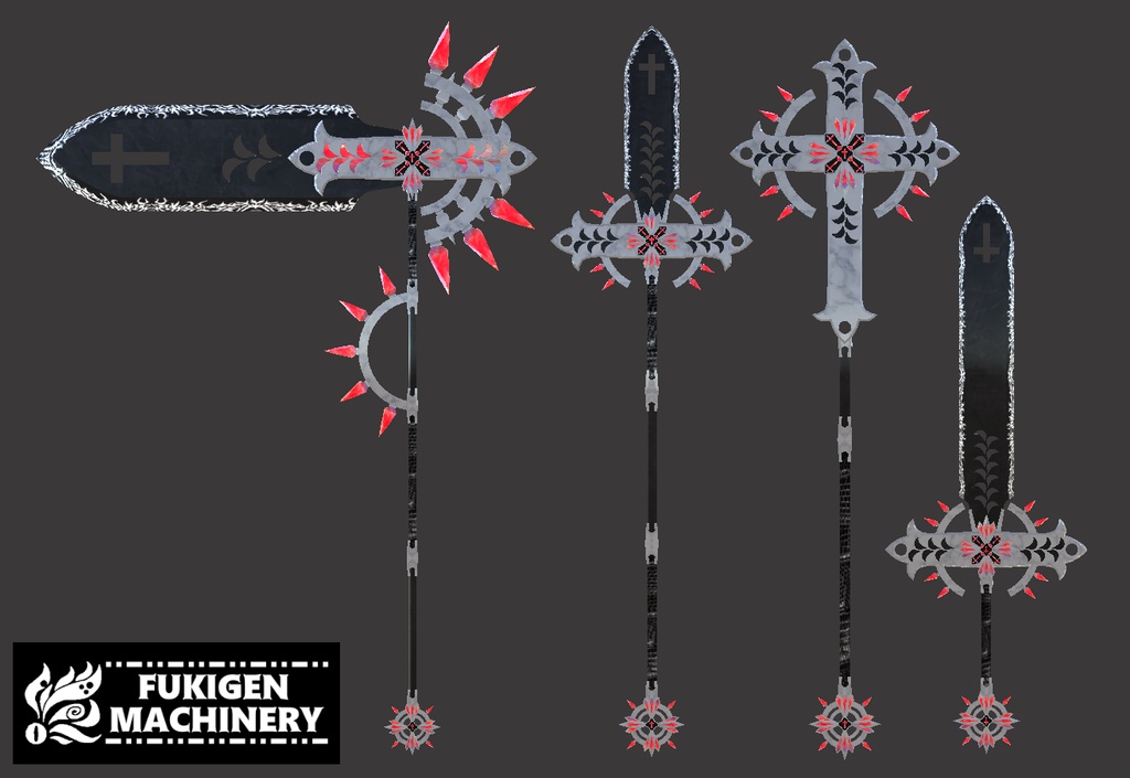 『DC-Sword』 武器4種、小物3種、テクスチャバリエーション8種セット　武器/VRChat小物/3Dアセット素材/商用可/