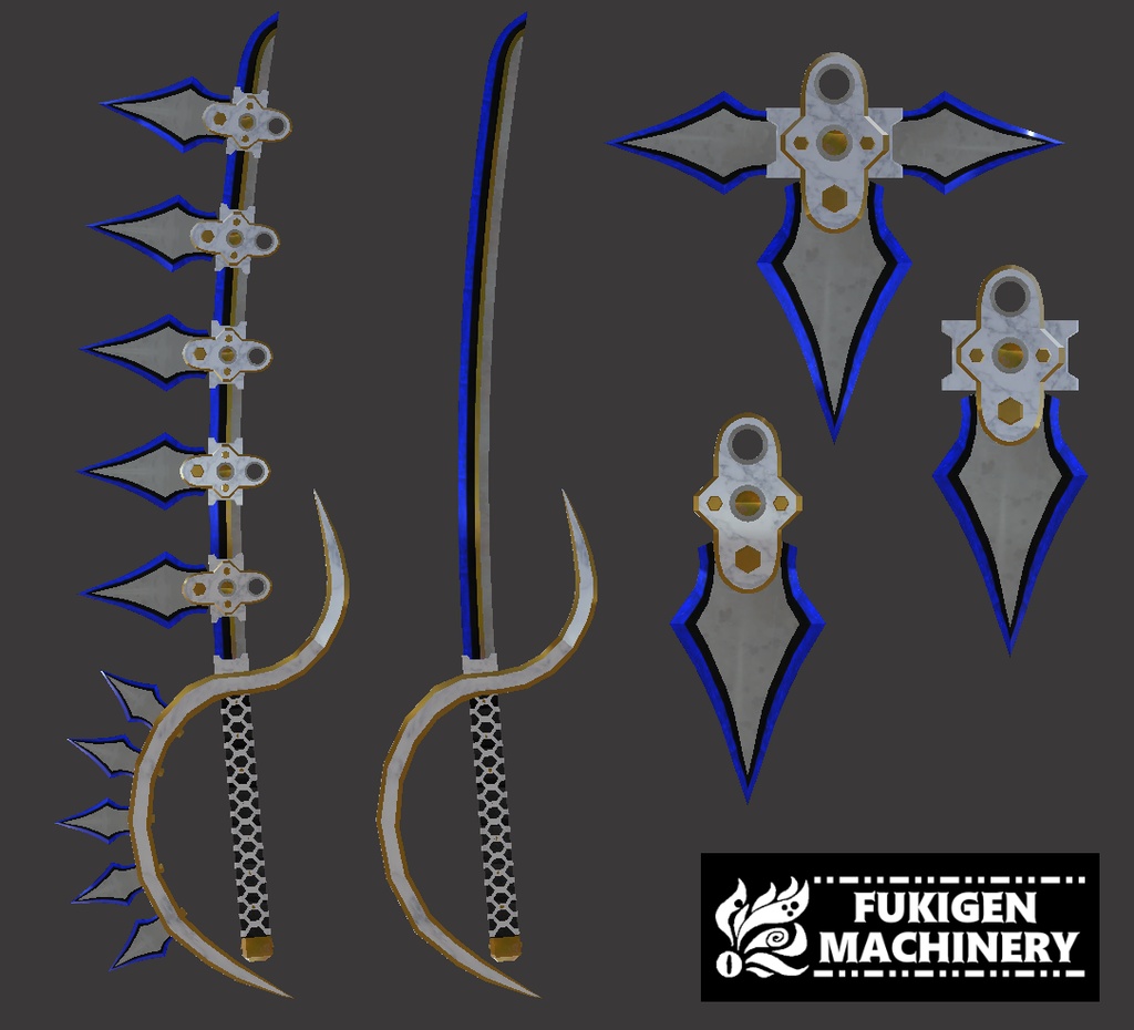 『GZ-Edge』 武器2種＆何かに使えそうな小物、テクスチャバリエーション8種セット　武器/VRChat小物/3Dアセット素材/商用可/