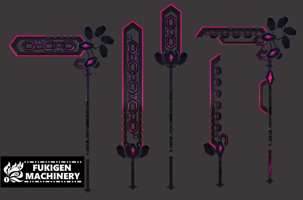 『HX-Sword』 武器5種＆何かに使えそうな小物、テクスチャバリエーション8種セット　武器/VRChat小物/3Dアセット素材/商用可/