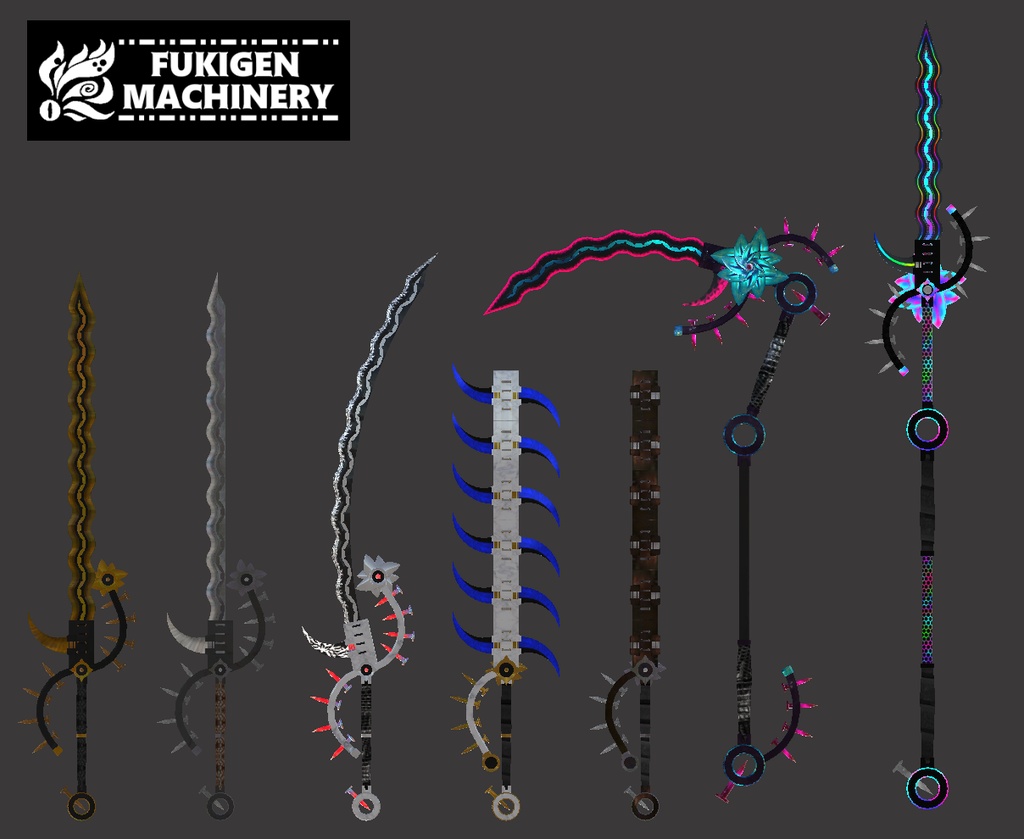 『TN-Flamberge』 武器7種＆何かに使えそうな小物、テクスチャバリエーション8種セット　武器/VRChat小物/3Dアセット素材/商用可/