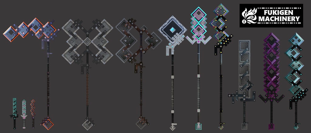 『SQ-Sword』 武器12種＆何かに使えそうな小物セット、テクスチャバリエーション8種セット　武器/VRChat小物/3Dアセット素材/商用可/