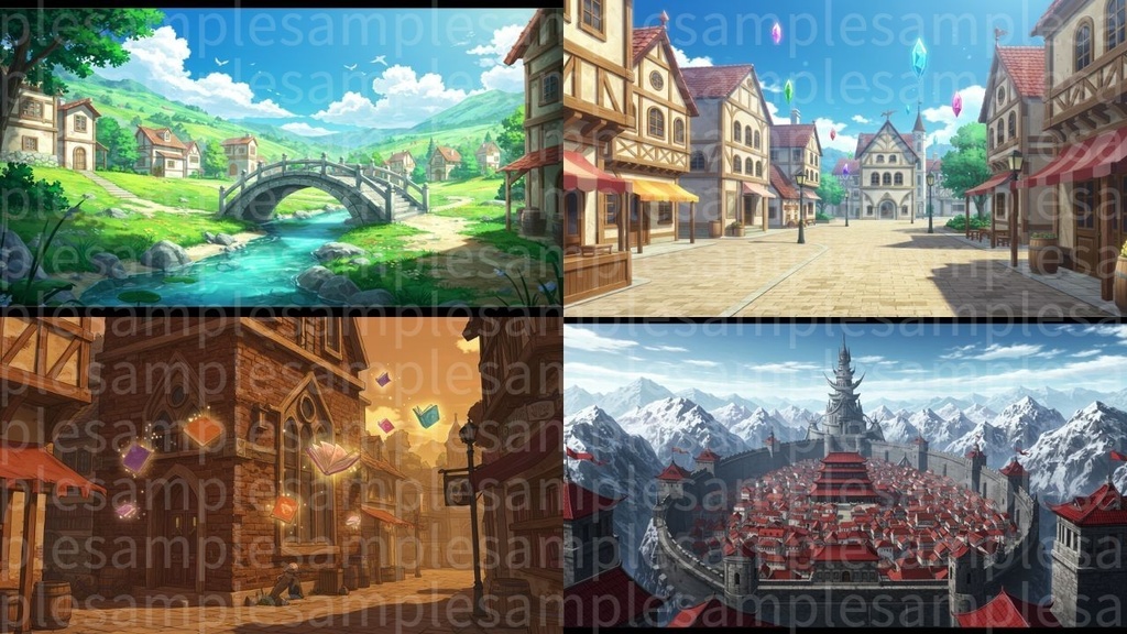 ファンタジーな街(背景画像100枚) ゲームや配信など様々な用途に!!!