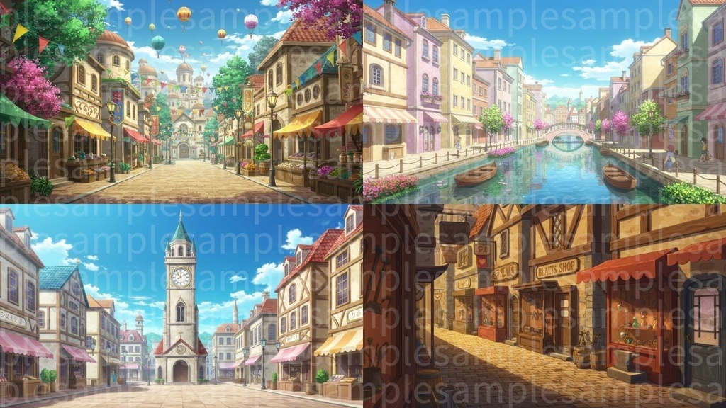 ファンタジーな街(背景画像100枚) ゲームや配信など様々な用途に!!!