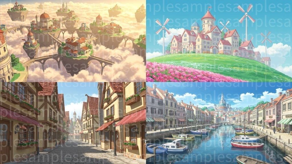 ファンタジーな街(背景画像100枚) ゲームや配信など様々な用途に!!!