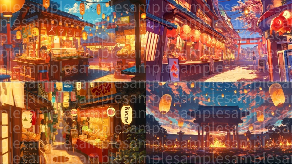 夏祭り(背景画像100枚) アニメ風