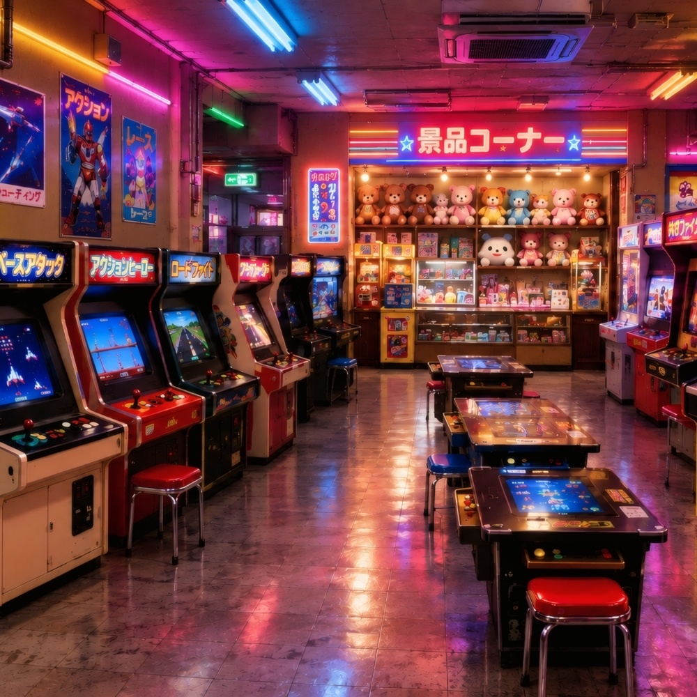レトロ昭和ゲームセンター背景素材
