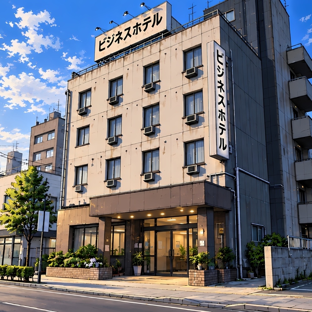 地方の古いビジネスホテル背景素材集