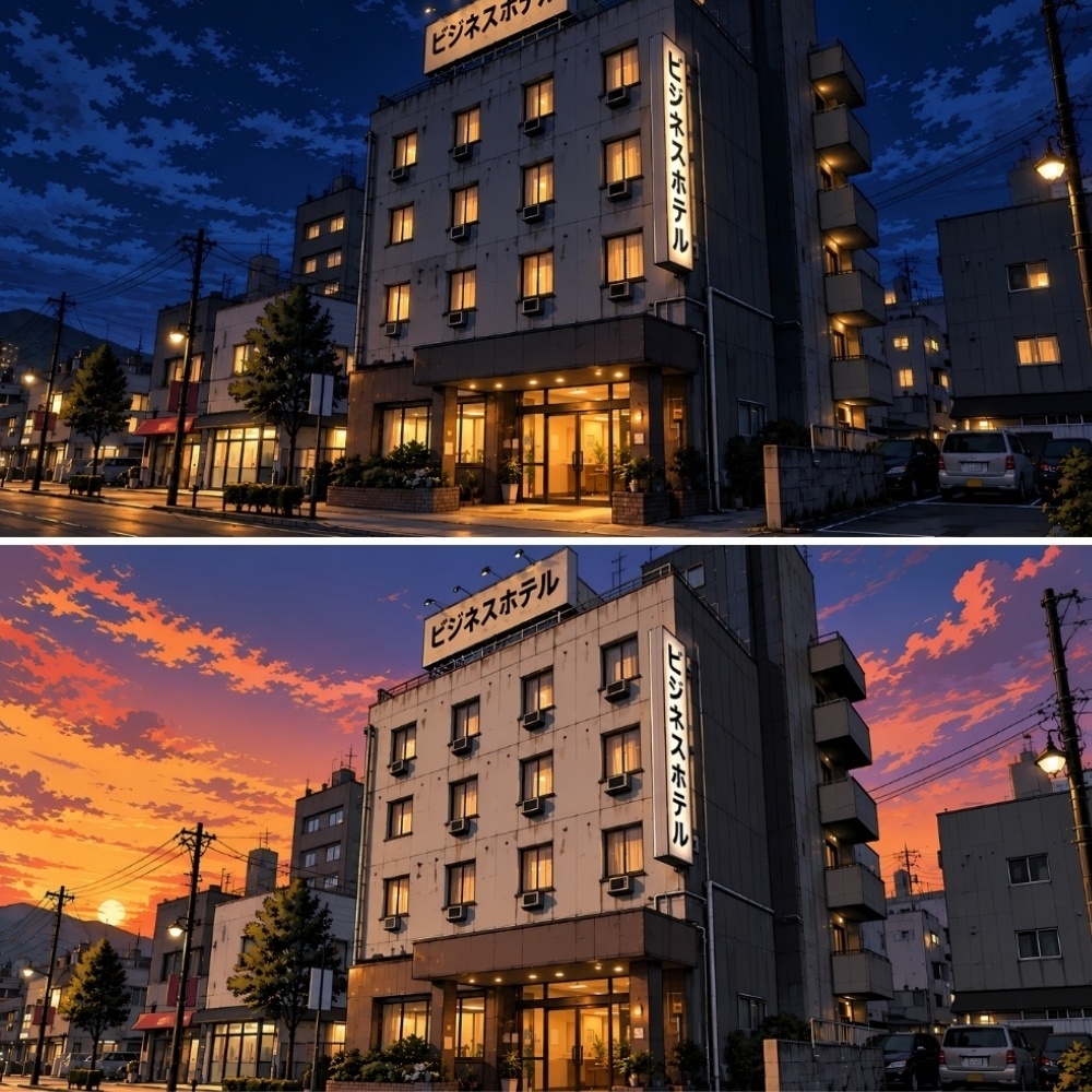 地方の古いビジネスホテル背景素材集