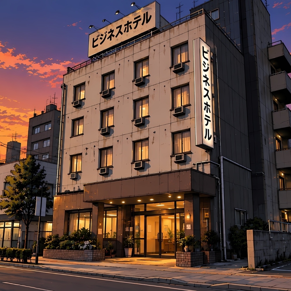 地方の古いビジネスホテル背景素材集