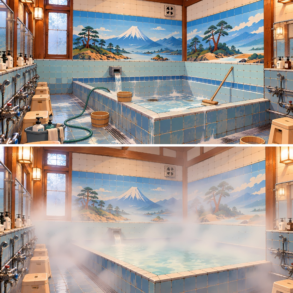 昔ながらの昭和銭湯背景セット
