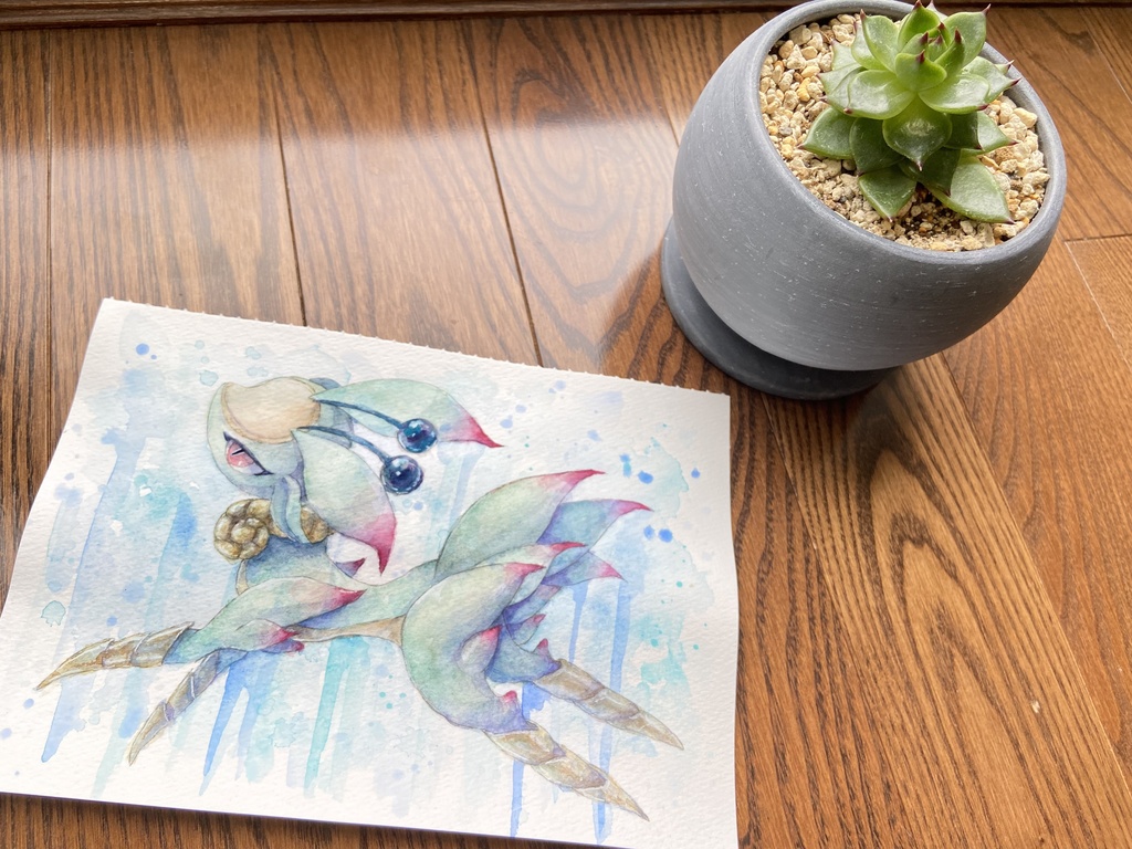 透明水彩原画 『雨と遊ぶ』