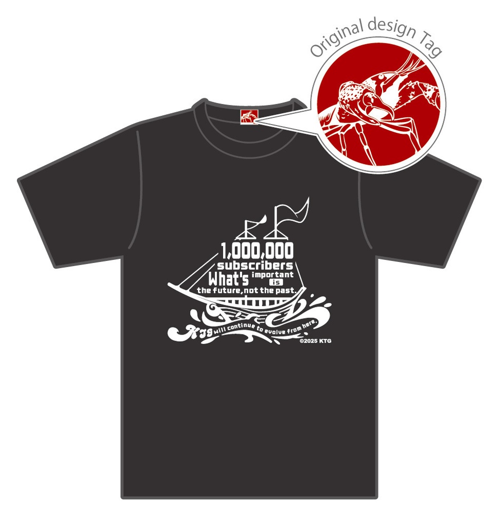 2025 100万人記念KTGTシャツ　ブラック×モノクロ