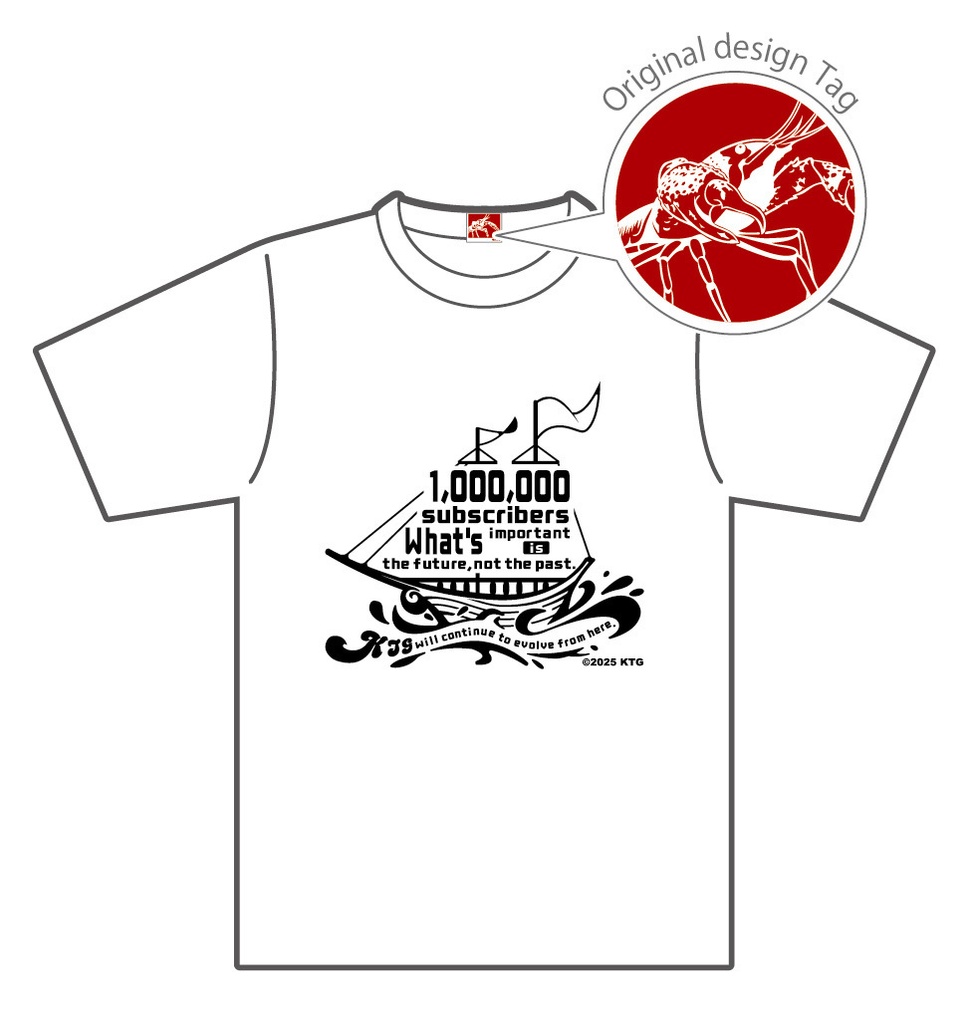 2025 100万人記念KTGTシャツ　ホワイト×モノクロ