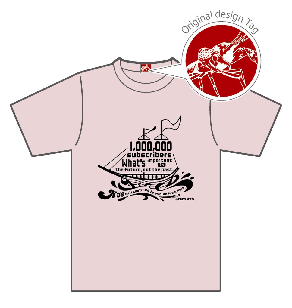 2025 100万人記念KTGTシャツ　ピンク×モノクロ