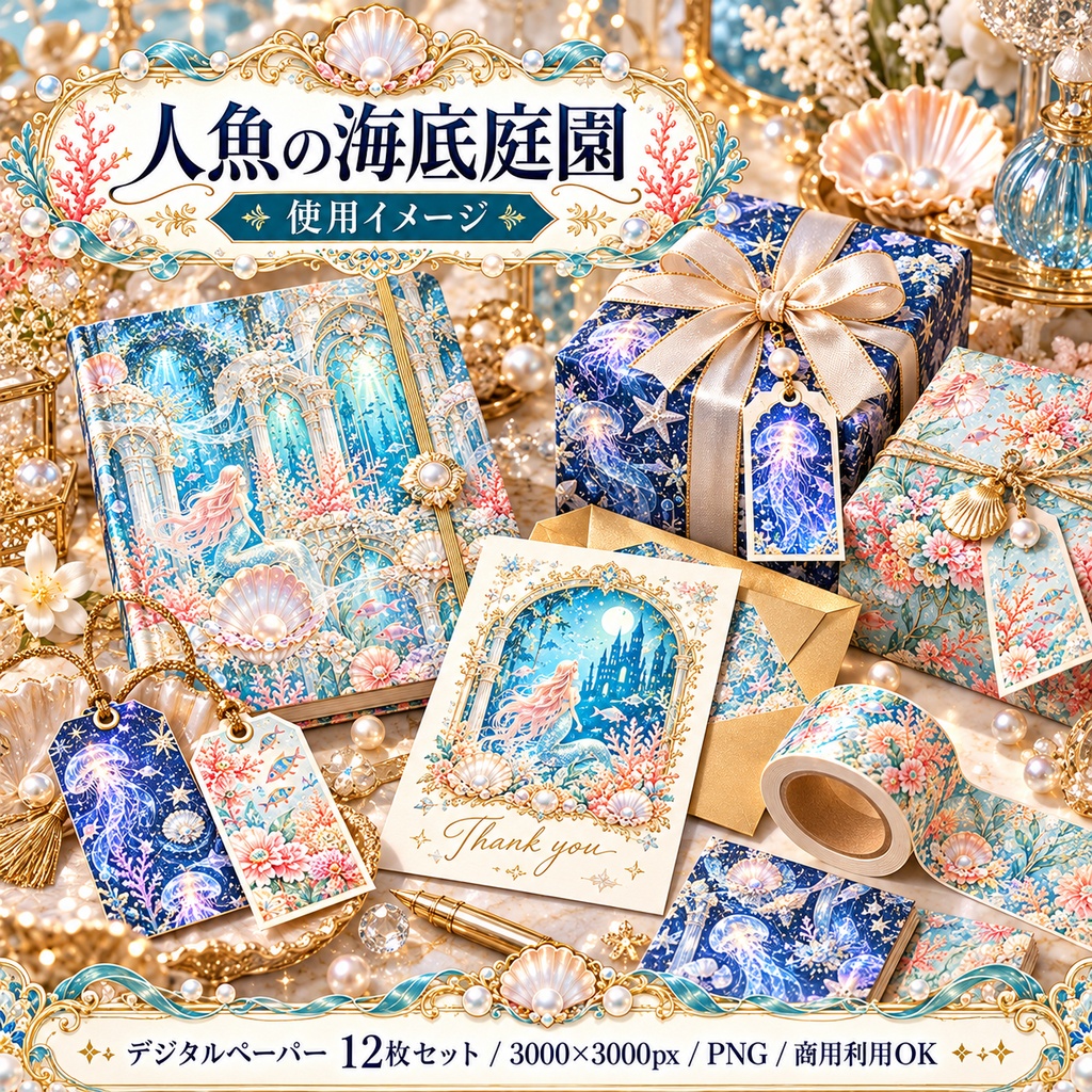 人魚の海底庭園|幻想マーメイド デジタルペーパー12枚セット