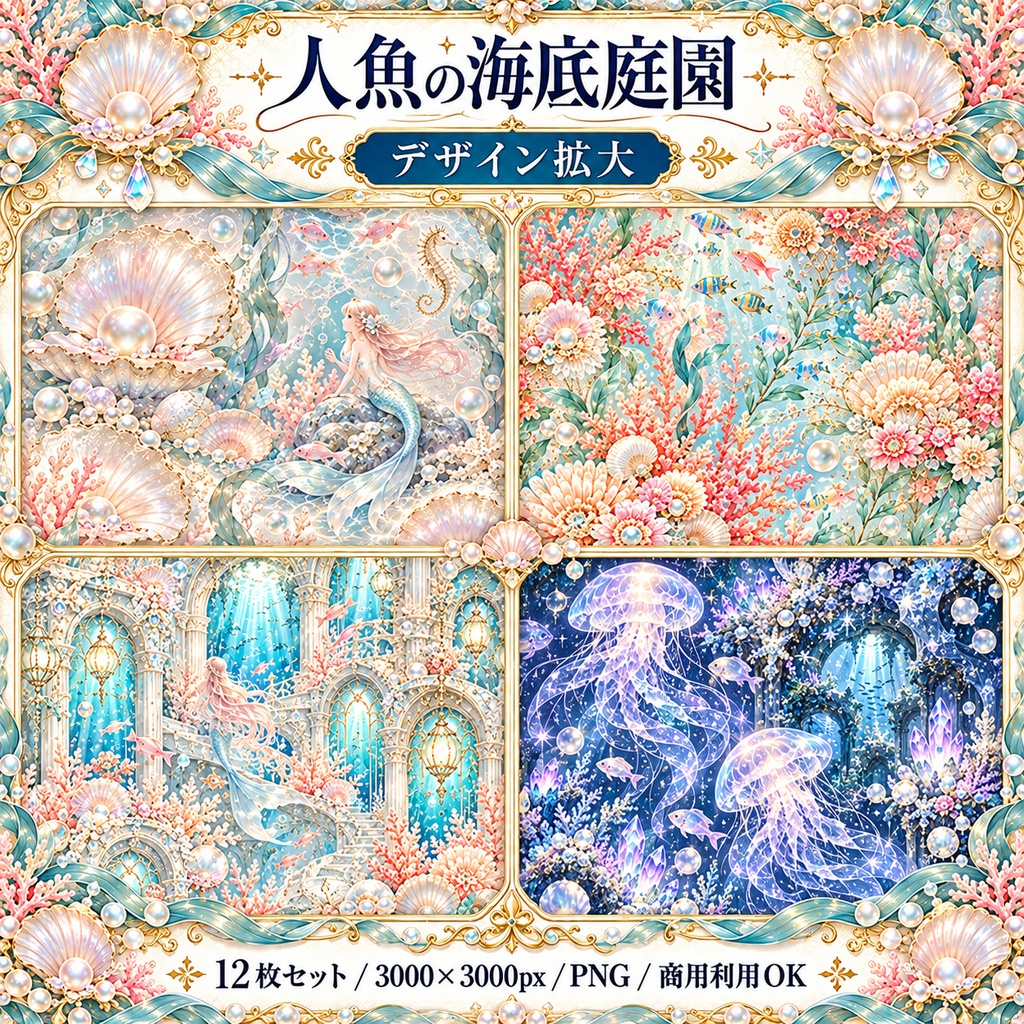 人魚の海底庭園|幻想マーメイド デジタルペーパー12枚セット