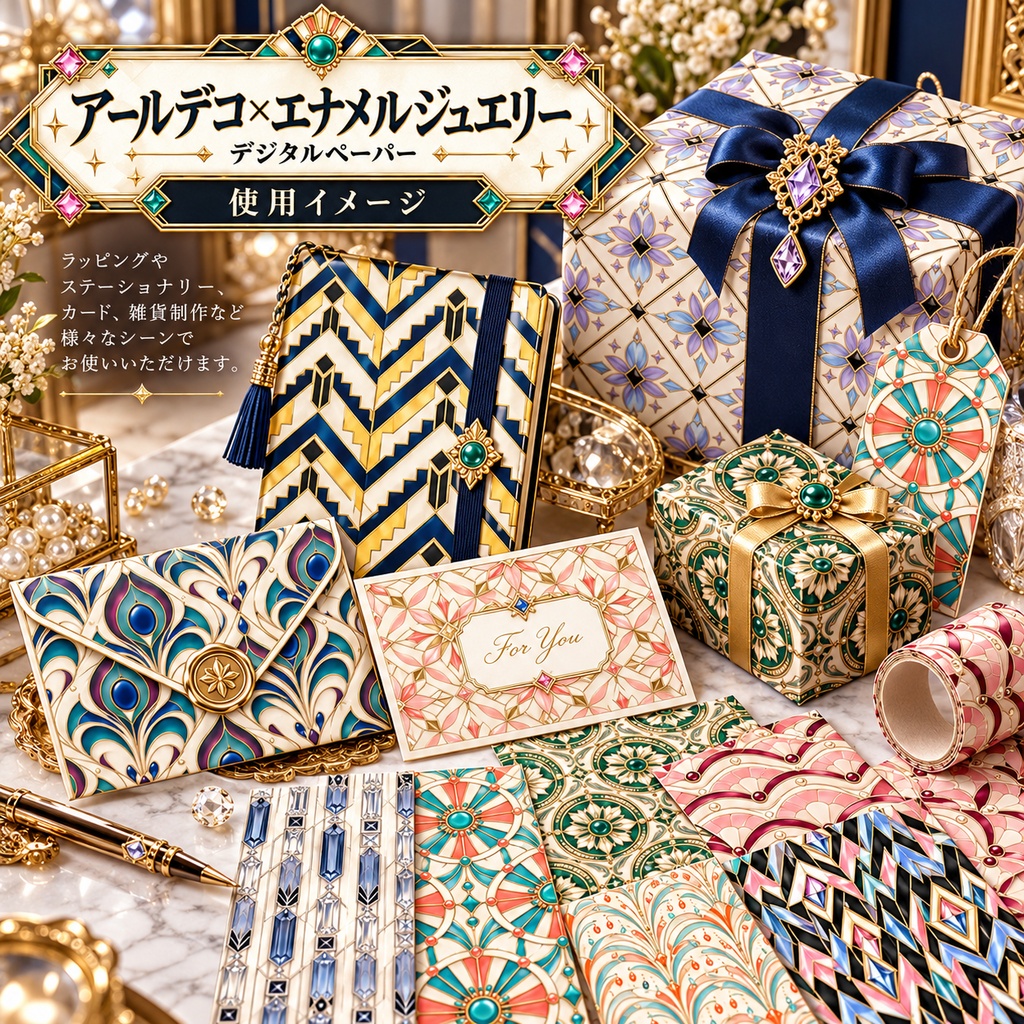 アールデコ×エナメルジュエリー|デジタルペーパー12枚セット