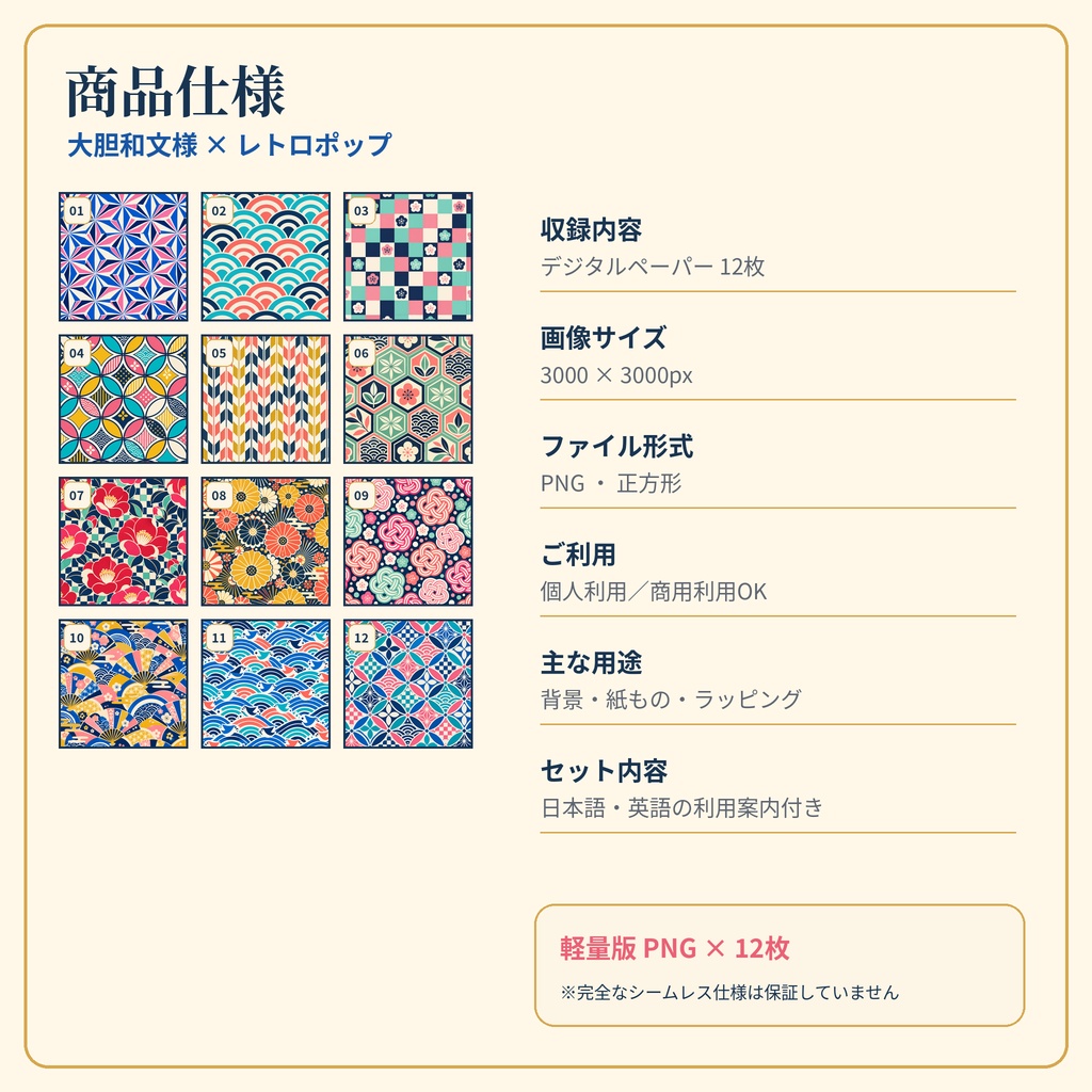 大胆和文様 × レトロポップ|デジタルペーパー12枚セット