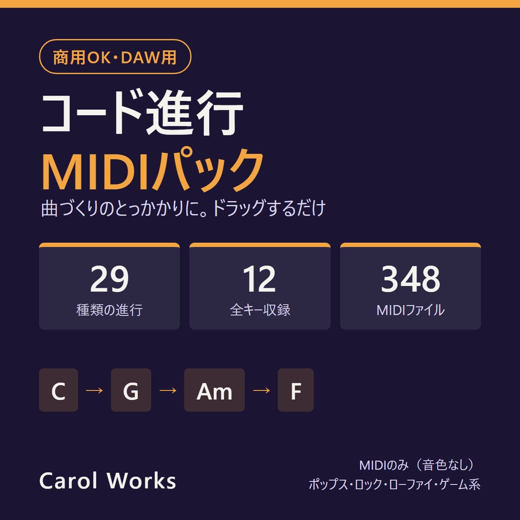 【作曲・DTM初心者向け】コード進行MIDIパック｜29進行×全12キー348ファイル・商用OK