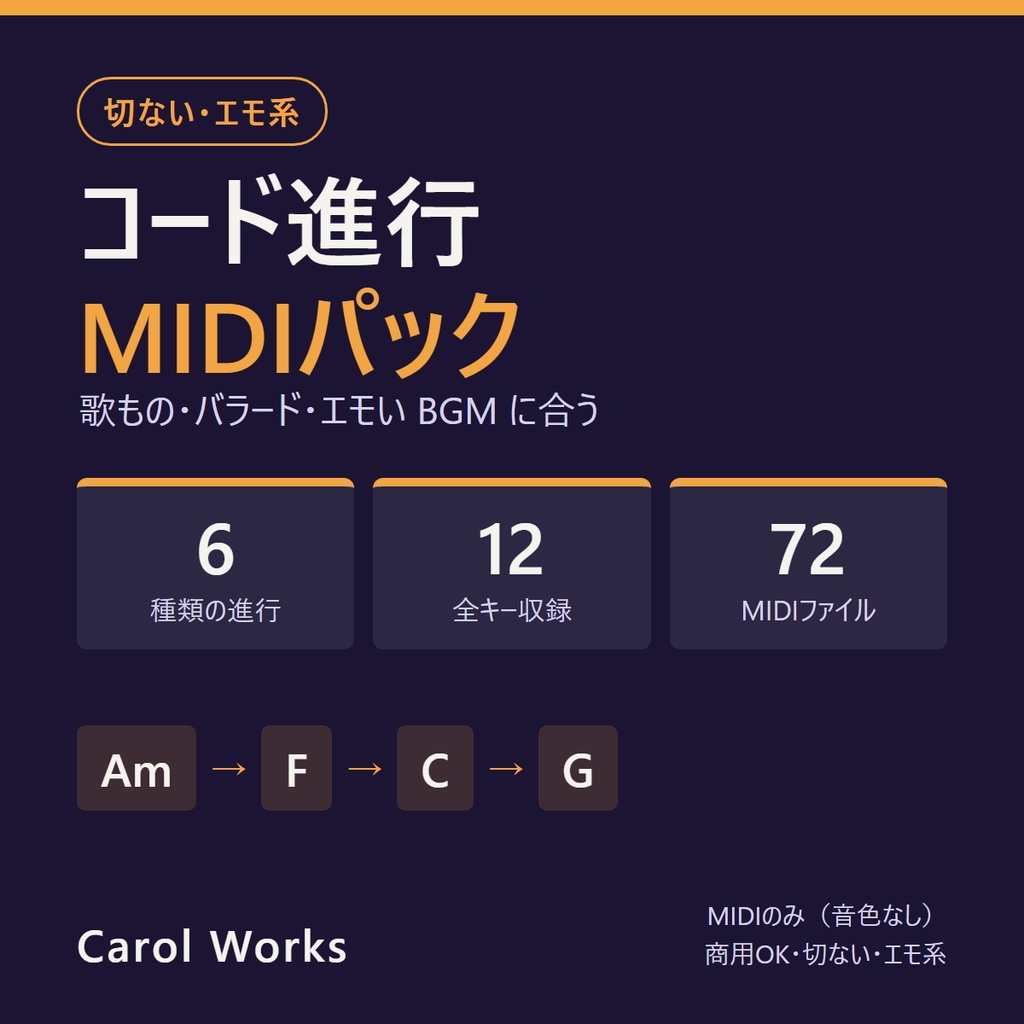 【切ない・エモ系】コード進行MIDIパック|6進行×全12キー72ファイル・商用OK