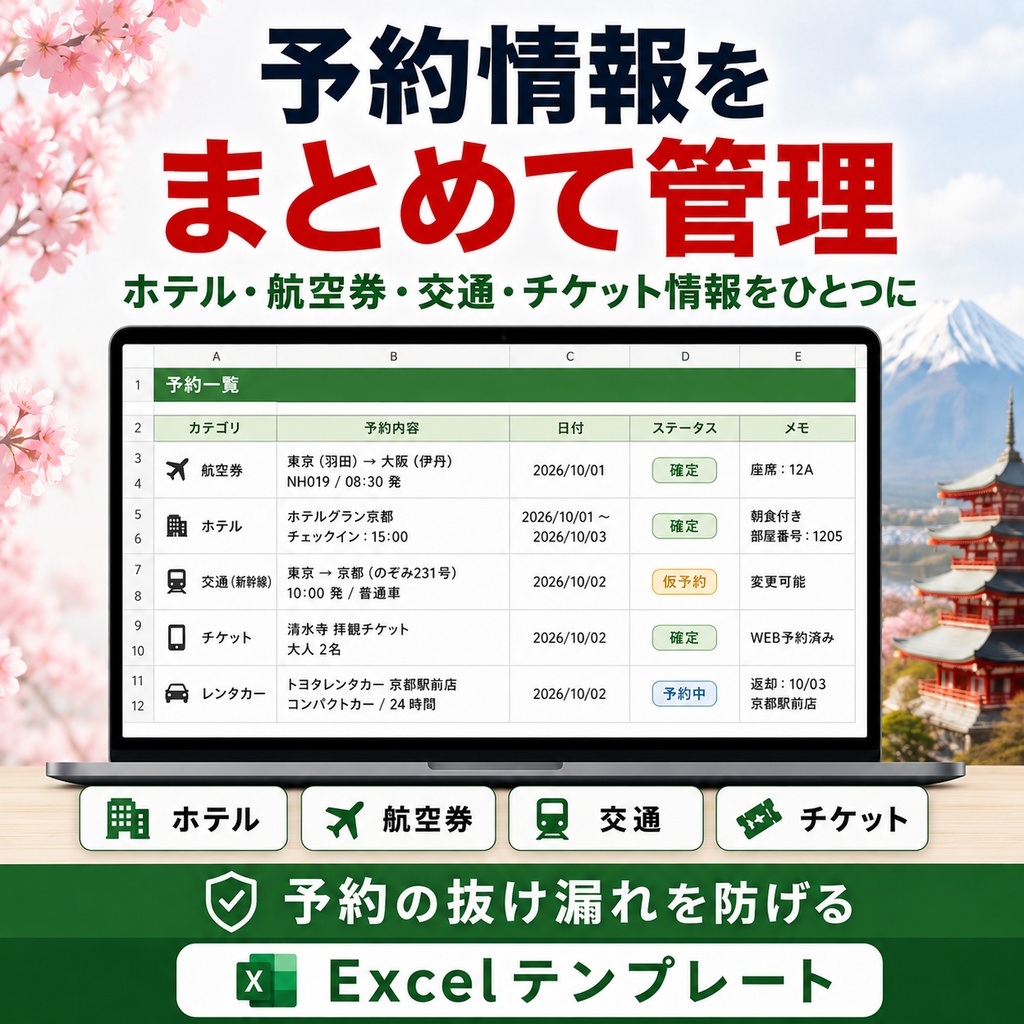 Japan Trip Master Planner|日本旅行をまとめて管理できるExcelテンプレート