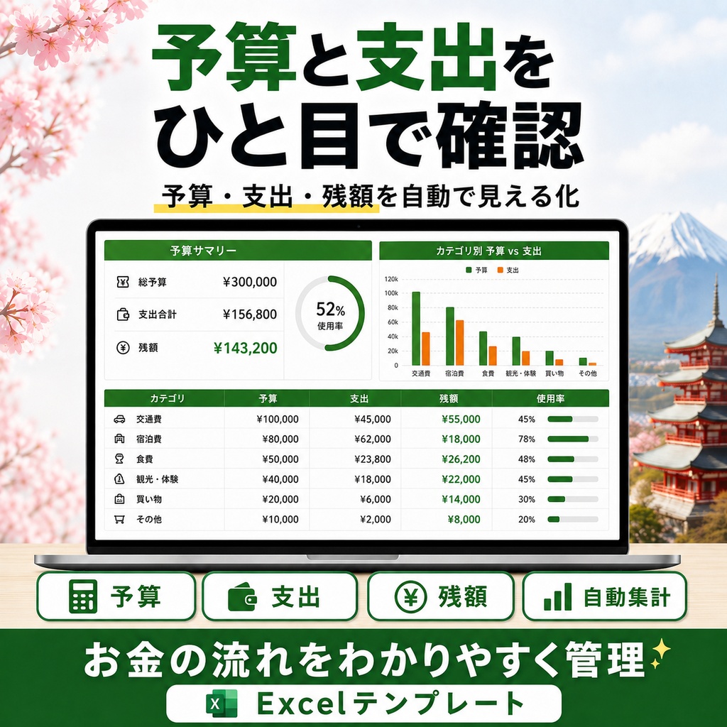 Japan Trip Master Planner|日本旅行をまとめて管理できるExcelテンプレート