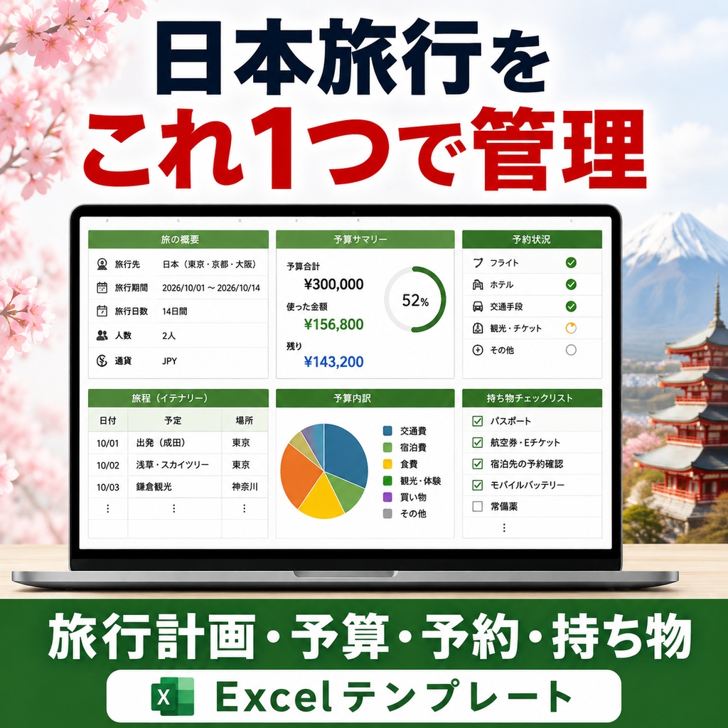 Japan Trip Master Planner｜日本旅行をまとめて管理できるExcelテンプレート