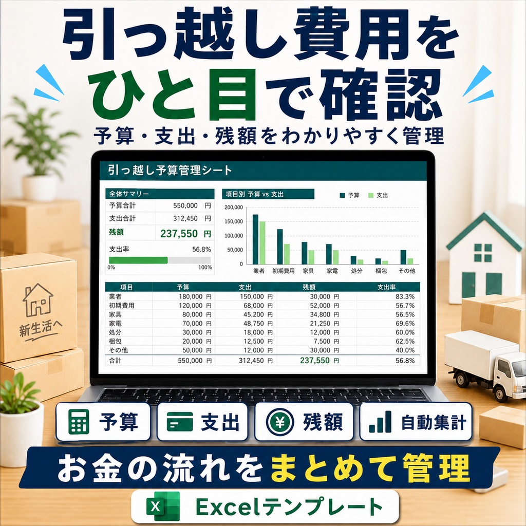 引っ越し完全管理Excel|やること・予算・荷造り・住所変更をまとめて管理