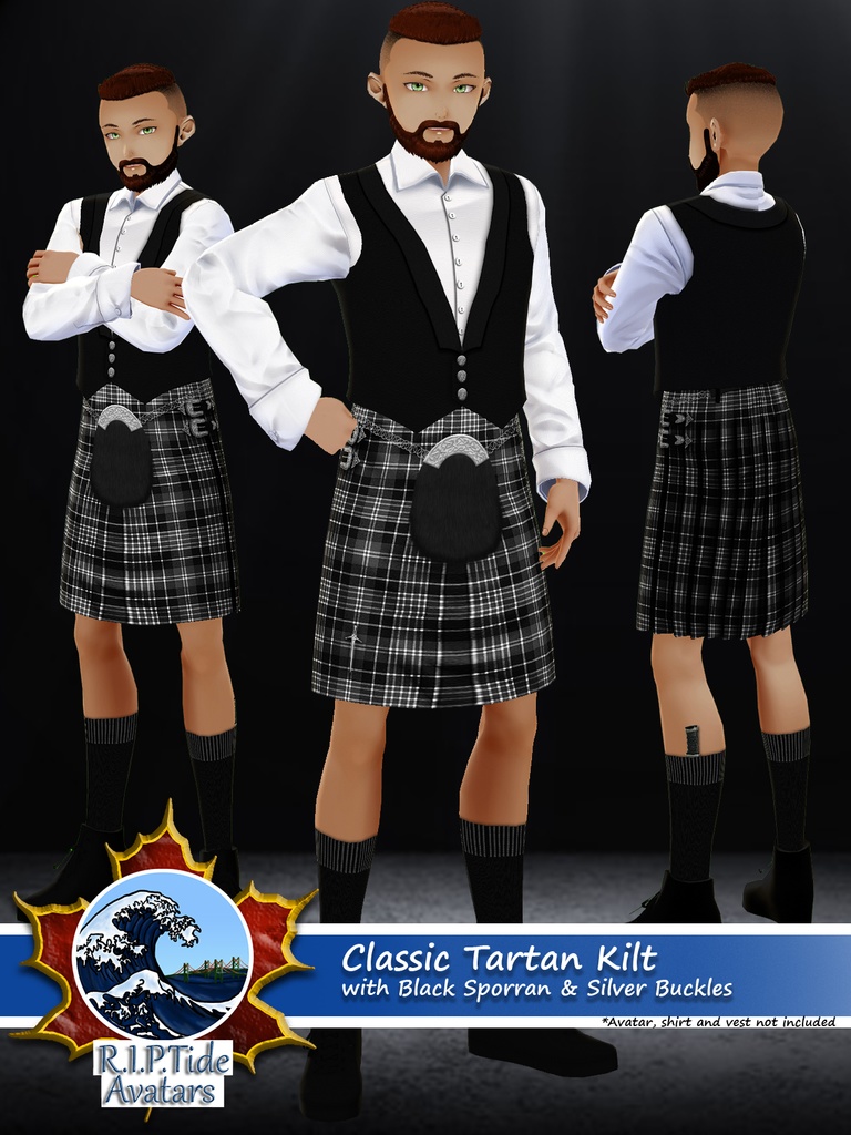 Vroid 'Classic Grey Tartan Kilt' .PNG