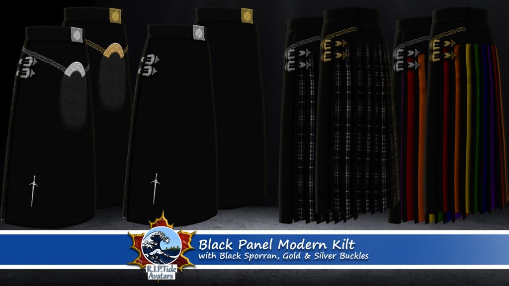 Vroid 'Black & White Modern Panel Kilt' .PNG