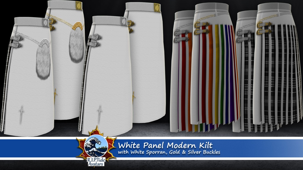 Vroid 'Black & White Modern Panel Kilt' .PNG