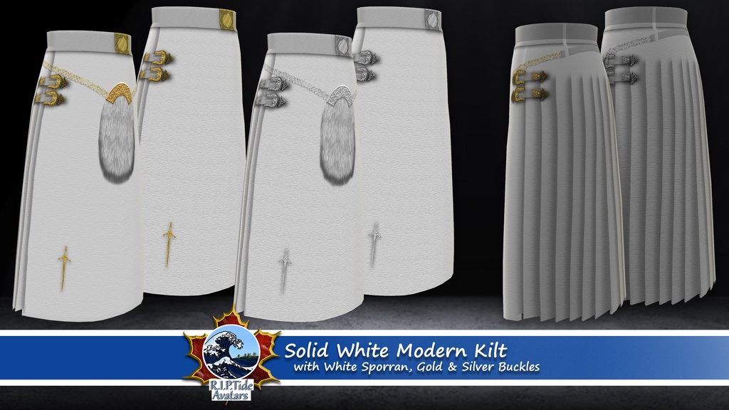 Vroid 'Solid Black and White Modern Kilt' .PNG