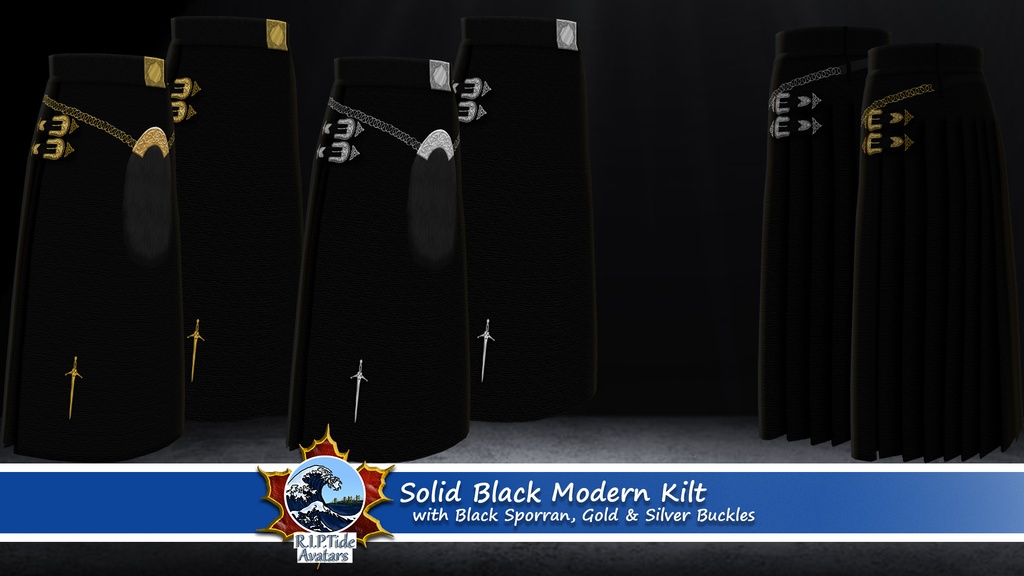 Vroid 'Solid Black and White Modern Kilt' .PNG