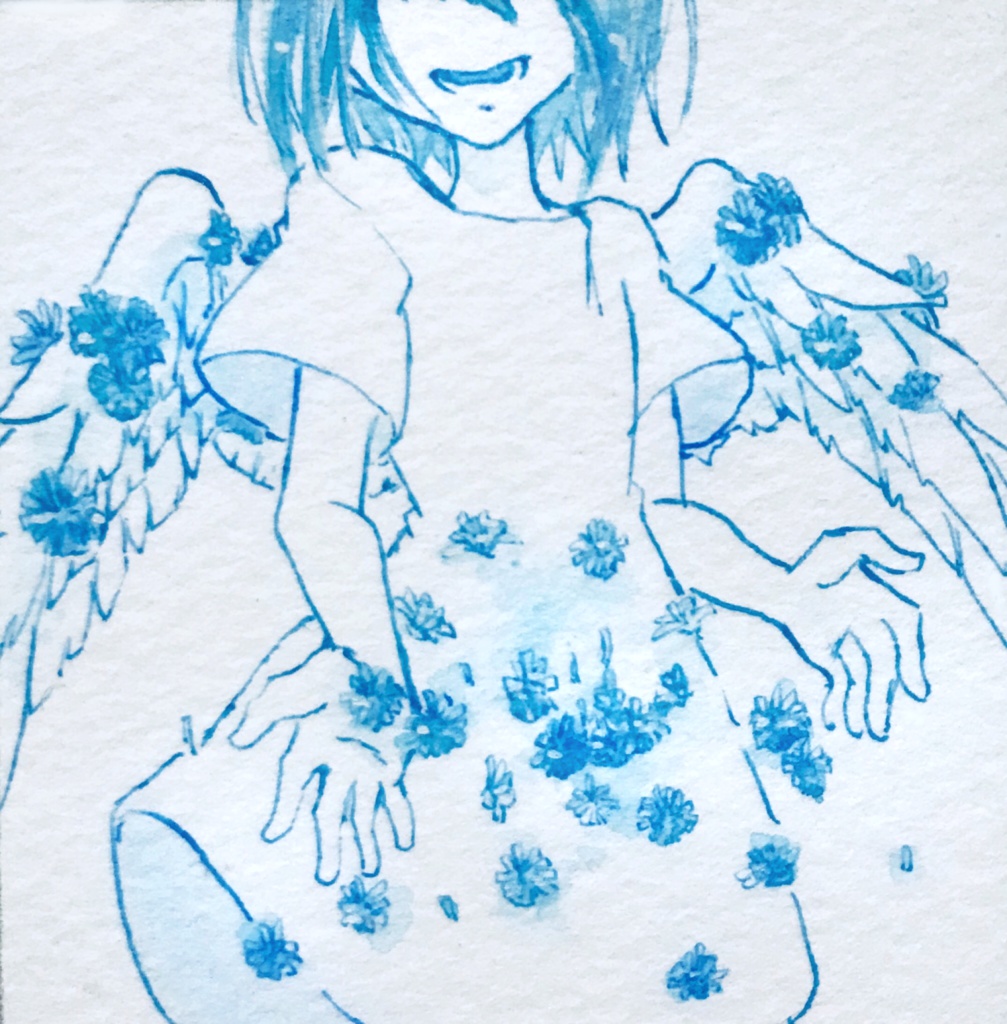 水彩原画イラスト 無邪気（ブルーデイジー）