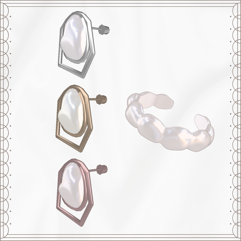 リングピアスセット Baroque Pearl Accessories【VRChat想定】