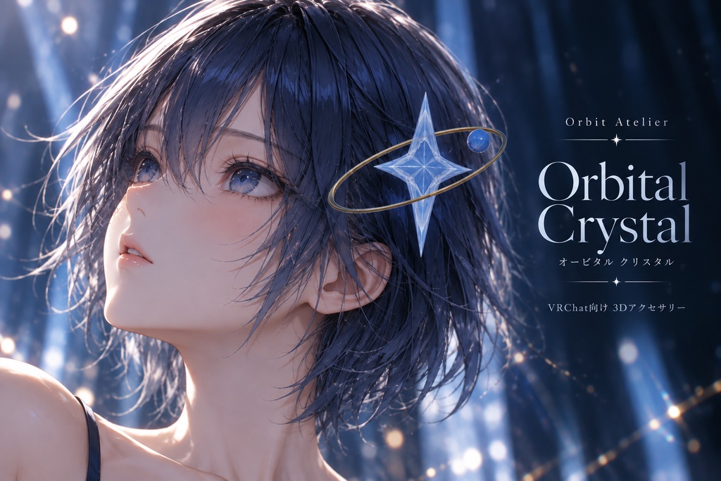 【VRChat向け】Orbital Crystal|星の軌道アクセサリー【ヘアピン・ブローチ】