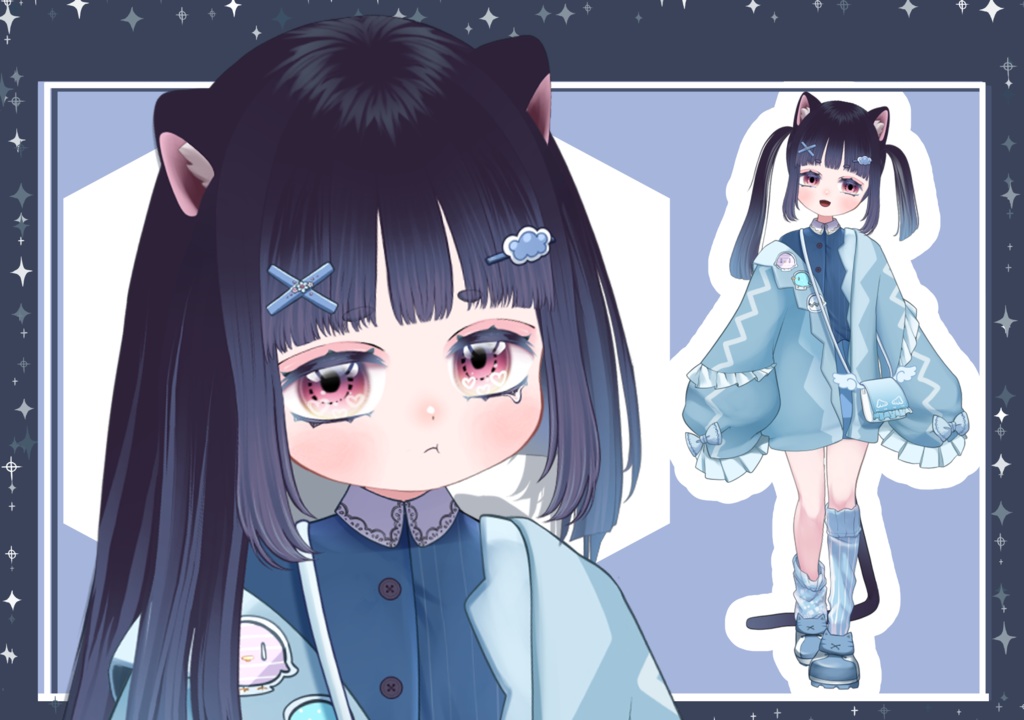 【Vtuber向け2D】アシメ髪黒猫ちゃんモデル【汎用】
