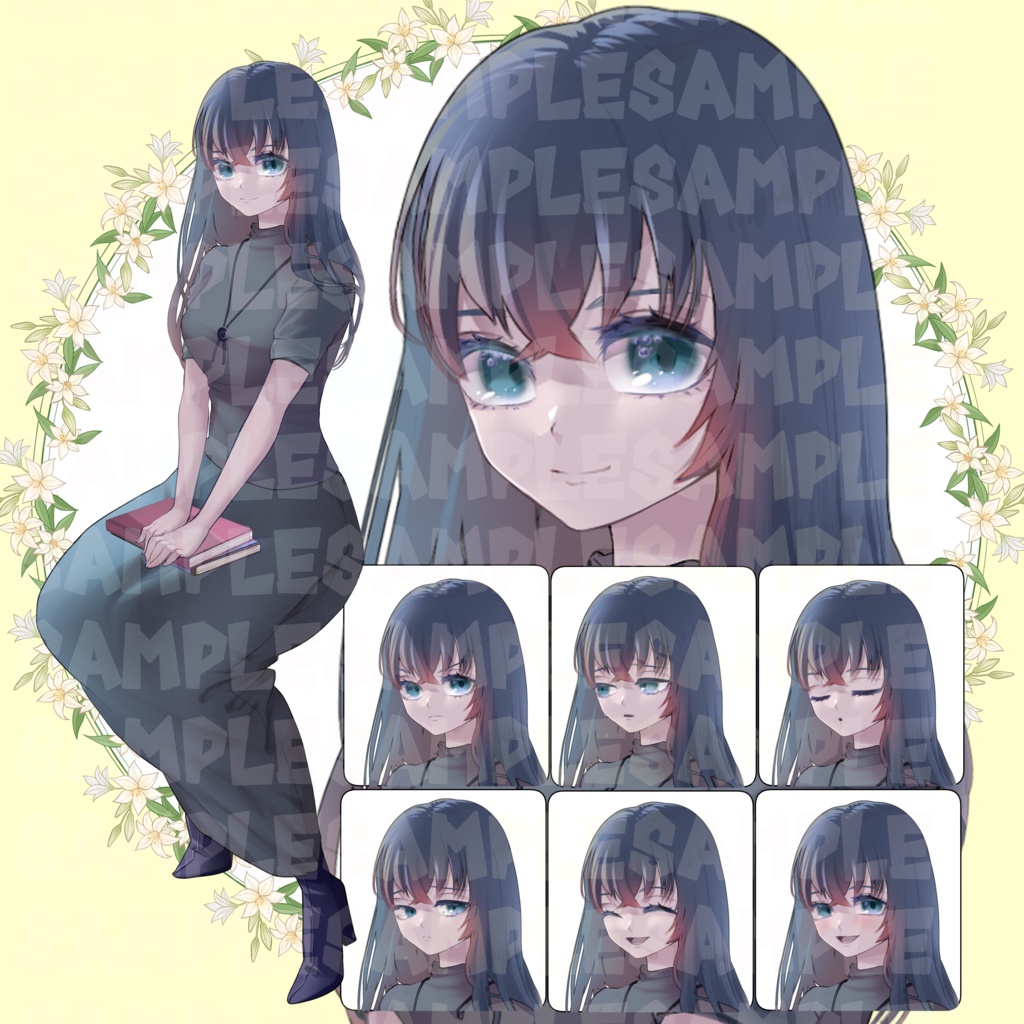 【立ち絵素材】座る女性A【表情6種】