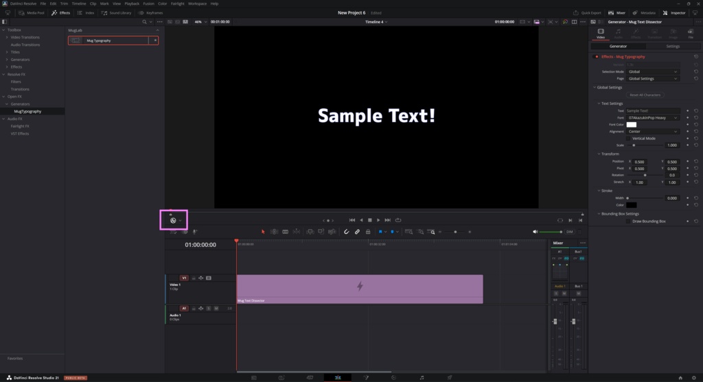 Mug Typography (テキスト分解プラグイン for DaVinci Resolve)